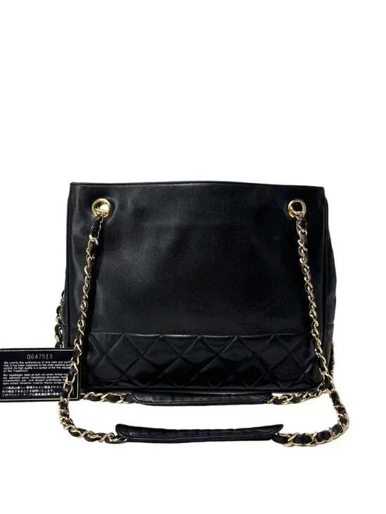 Chanel Lambskin Shoulder Bag Gold Black