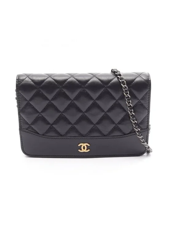 Chanel Shoulder Bag Gabrielle Black Leather Quilted Chain Wallet