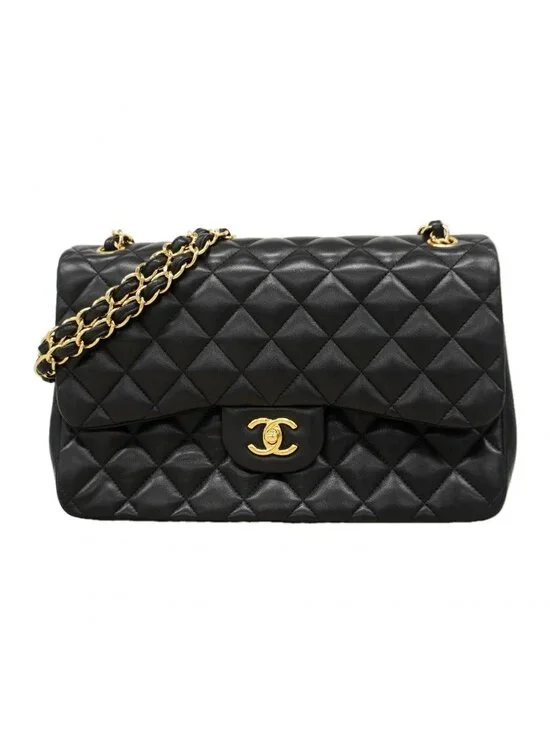 Chanel Shoulder Bag Deca Quilted Lambskin Black Gold