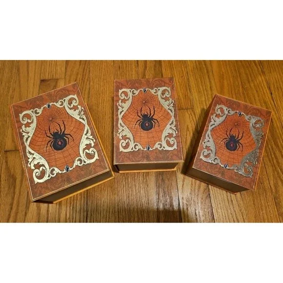 Elegant 3 Pc Nesting Storage Box Set Victorian Goth Halloween Spider Scary Story