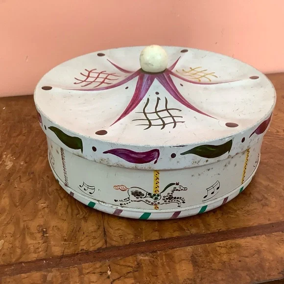 Vintage Carousel Merry Go Round Tin Guildcraft Horses Carnival Tent1 10” X 5.5”