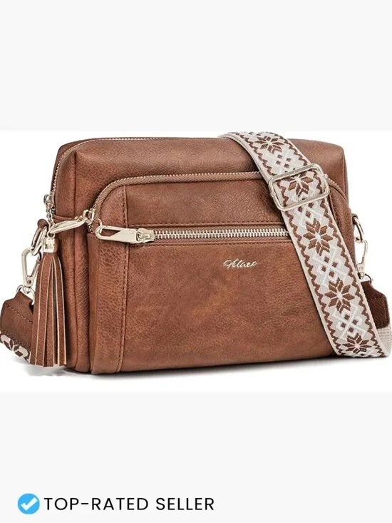Small Leather Crossbody Bag Anti Theft Purse with Wide Strap Tassel