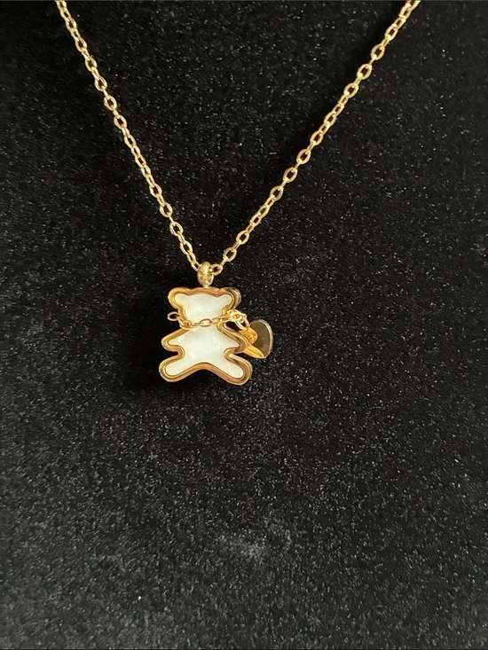 Stainless White Teddy Bear Pendant Necklace - Women Jewelry