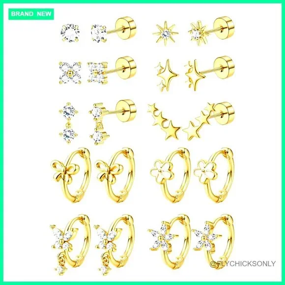 Hypoallergenic Surgical Steel Flat Back Stud Hoop Earrings Set for Sensitive