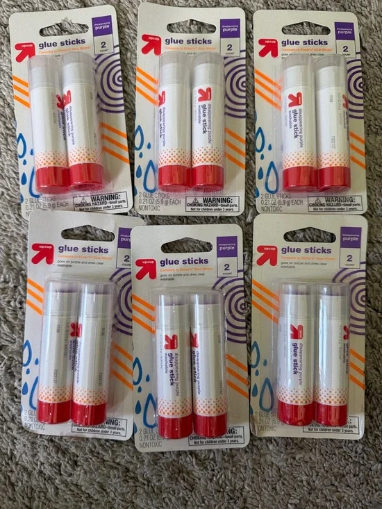 Target Purple & Red Glue Sticks - Pack of 6 (2 per blister)