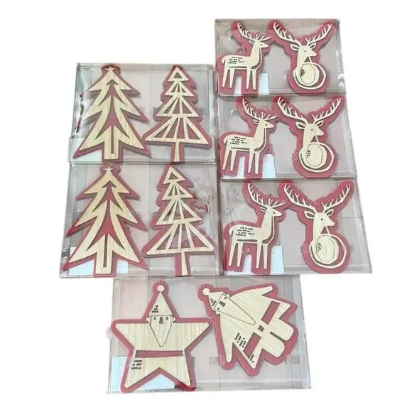 Christmas Holiday Northern Horizons Ornaments (12) Wooden Reindeer‎ Tree Santa