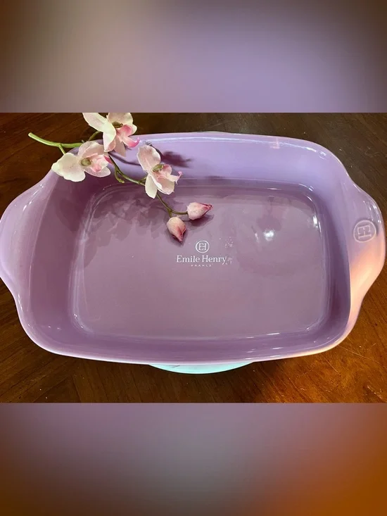 NWT Emile Henry France Ceramic Rectangular Baking Dish Lavender/Lilac 14”
