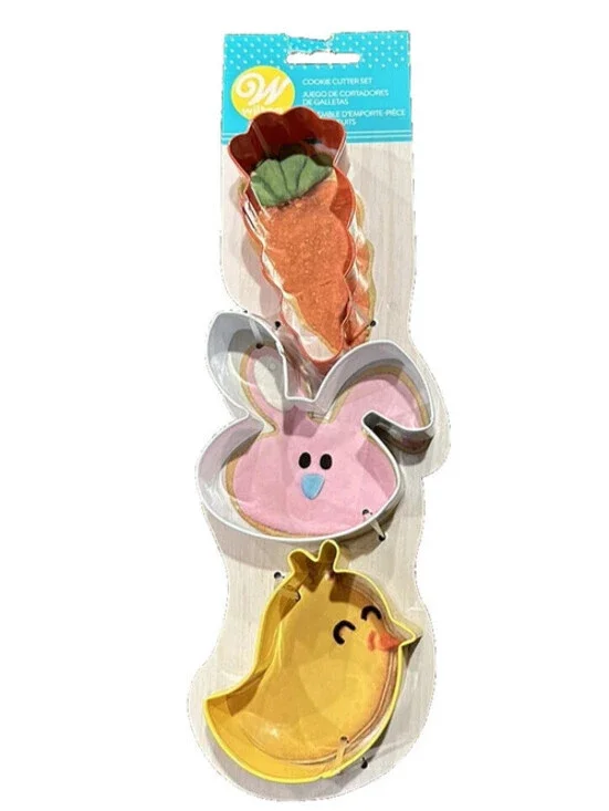 Wilton Easter Cookie Cutter Set of 3 Metal Carrot Bunny Rabbit Baby Chick New