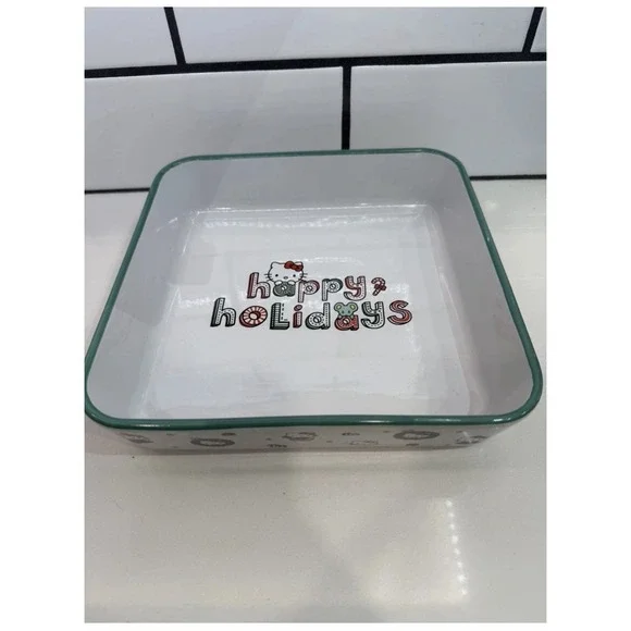 Hello Kitty Sanrio Christmas 9x9 Ceramic Baking Dish Happy Holidays Kitchen New