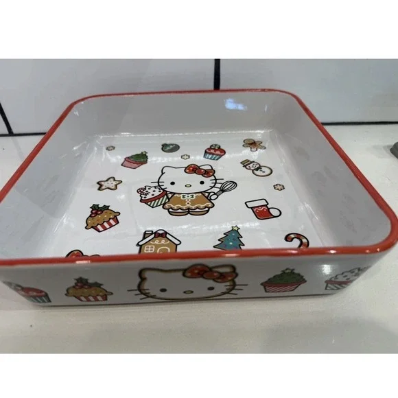 Hello Kitty Sanrio Christmas 9x9 Ceramic Baking Dish Cookies Cupcake  New