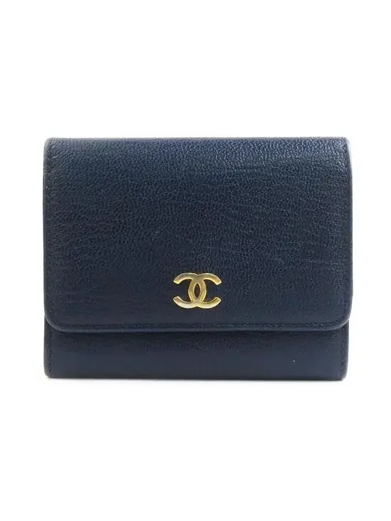 Auth Chanel Trifold Wallet Navy #280406C35B