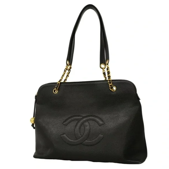 Authentic CHANEL jumbo black caviar leather supermodel large shipping tote