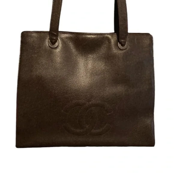 Chanel XXL vintage brown caviar leather RARE cc tote bag purse