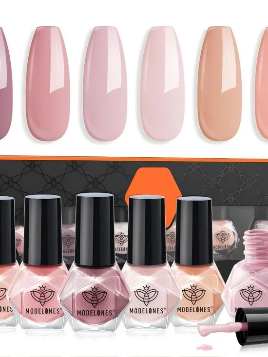 modelones Nail Polish Set 6 Colors Nude Nail Polish Pastel Set Red Pink Quick Dr
