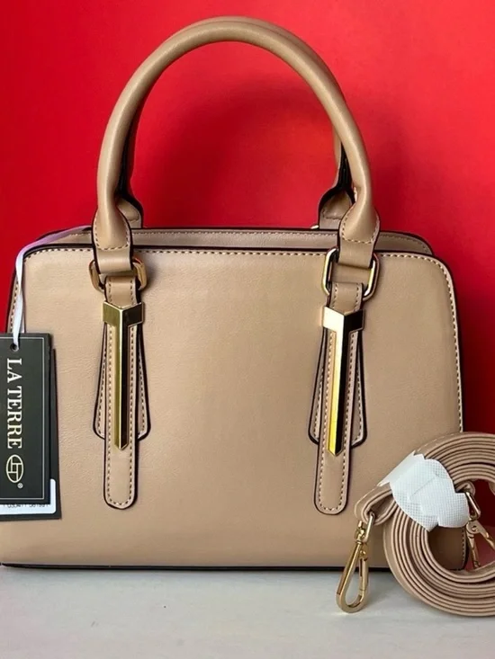 La Terre Beige Structured Crossbody Satchel
