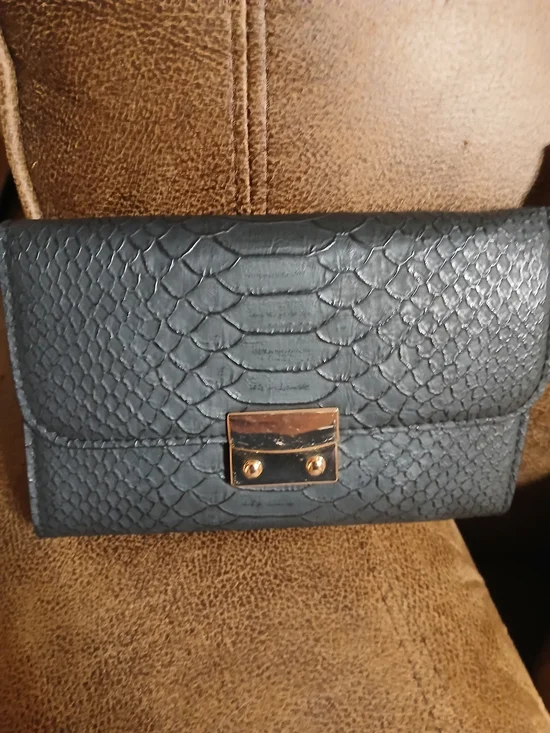 Textured Black Crossbody with Gold-Tone Lock