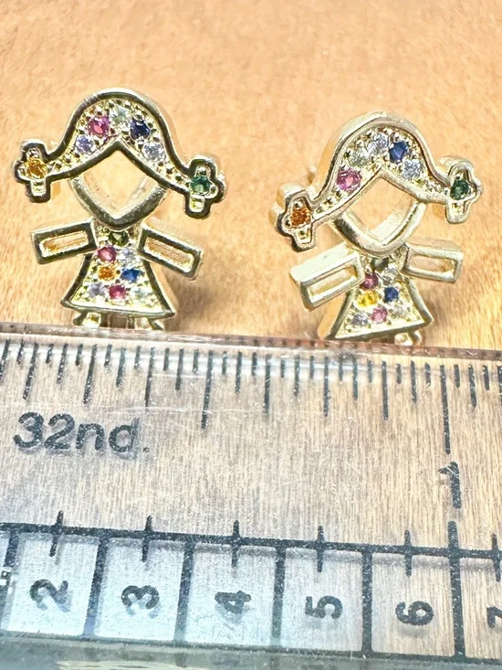 Gold-Tone Multi-Stone Girl Stud Earrings - Kids Accessories