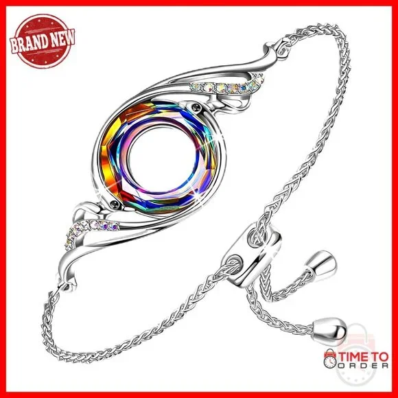 Adjustable Slider Crystal Bracelet Phoenix Charm Symbol of Luck Renewal Gift