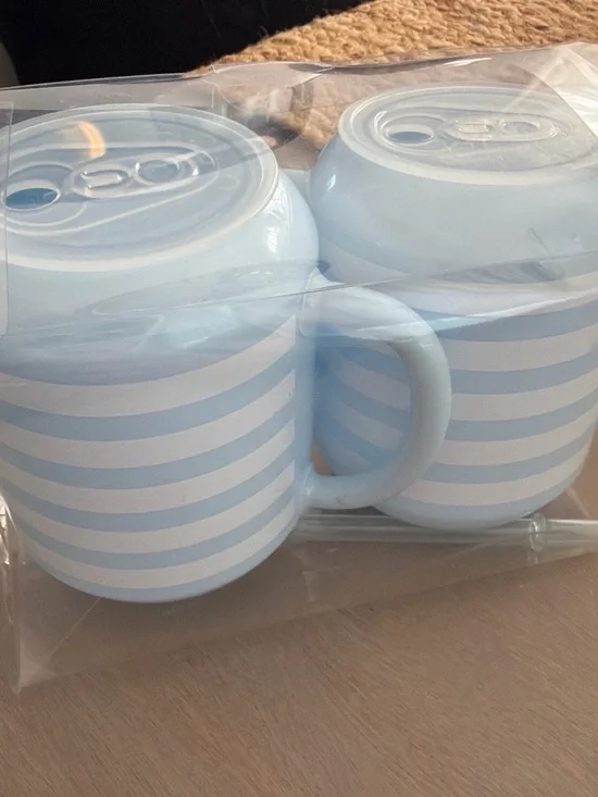 Target Blue and White Striped Ceramic Mug Set with Lids