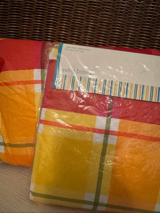 Target Spring Basics Vinyl Tablecloth Plaid in Red, Yellow, Orange, Green, White