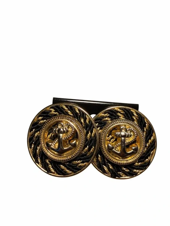 Nautical Anchor Gold & Black Round Cufflinks
