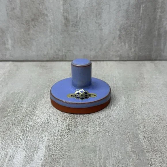 Vintage Rycraft Ceramic Terracotta Blue Glaze Cookie Press Stamp Cat  2