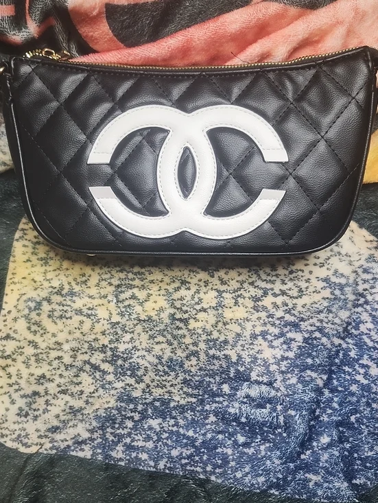 Quilted Black Crossbody Bag with White Logo Detail