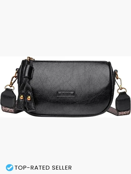 Small Vegan Leather Crossbody Purse with Two Adjustable Straps Shoulder Bag