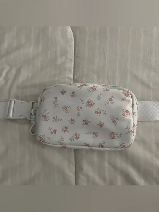 White Floral Belt Bag with Pink Flowers