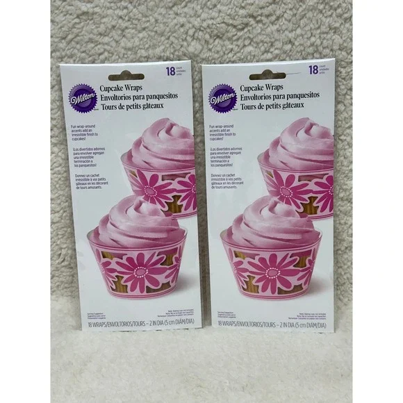Wilton Cupcake Wraps Pink Floral Daisy 2-Pack 36 Count Total 2 Inch Diameter