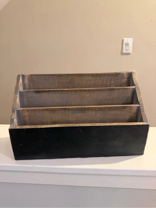 Wooden Multi-Compartment Desk Organizer in Black and Gray Wash mail letter