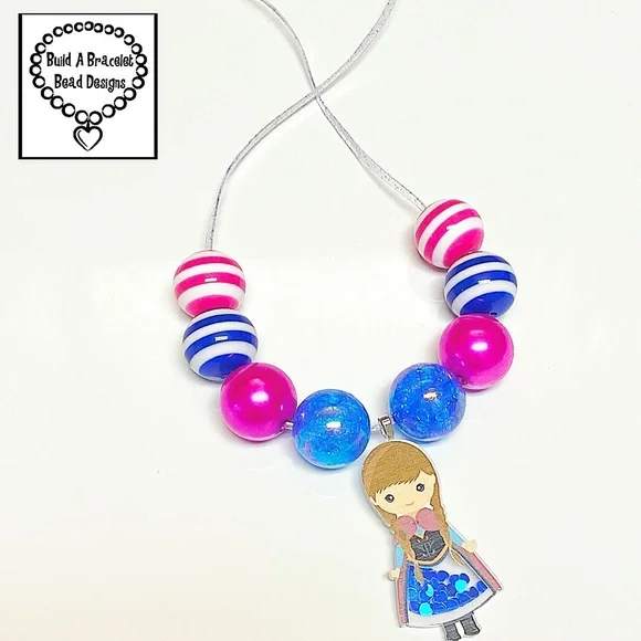 Anna Inspired Bubblegum Chunky Necklace Glitter Shaker Girls Princess Jewelry
