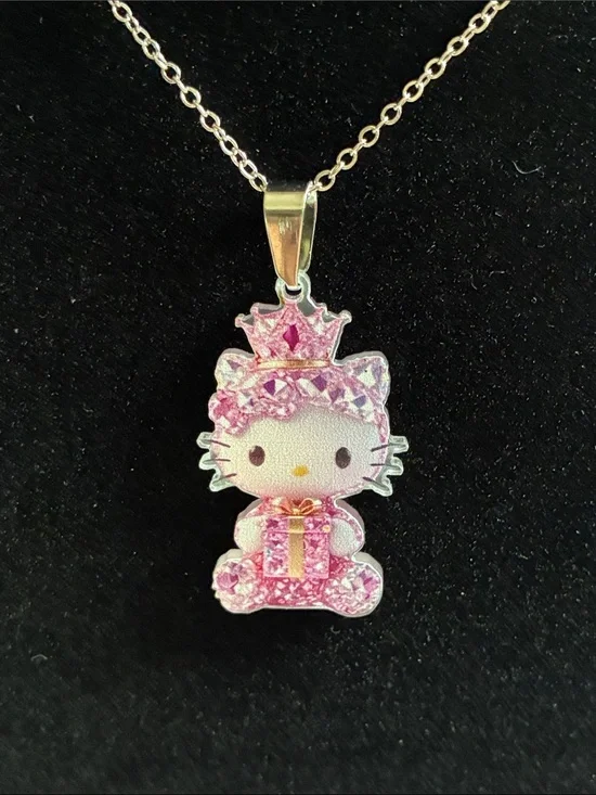 Hello Kitty Pink Crystal Crown Pendant Necklace
