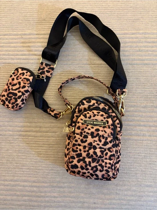 Steve Madden Jenna leopard nylon mini crossbody bag
