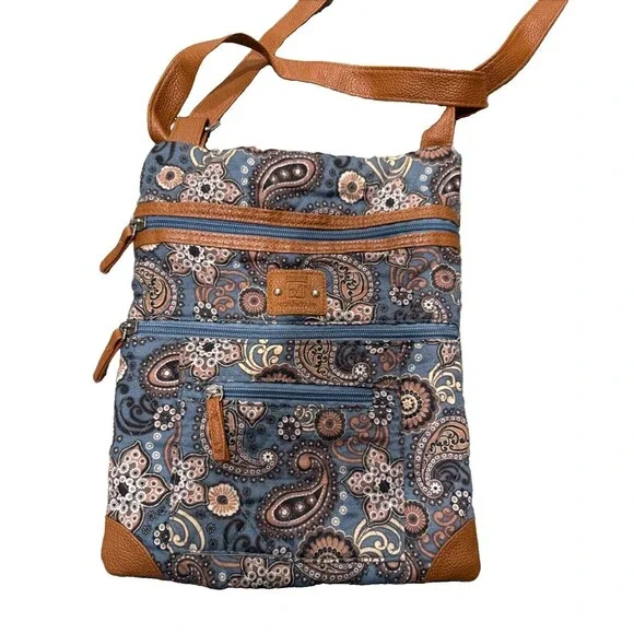 Stone Mountain Blue Paisley Patterned Crossbody Bag Adjustable Strap Boho Hippie