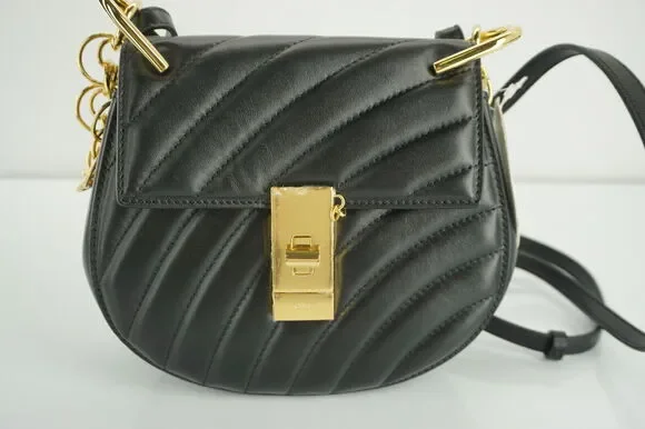 Chloe Black Quilted Leather Mini Drew Bijou Crossbody Gold Chain Bag NWT
