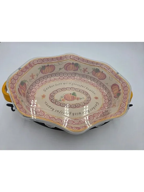 Decorative Ceramic Pumpkin Serving Dish with Metal Stand by Temp-tations
