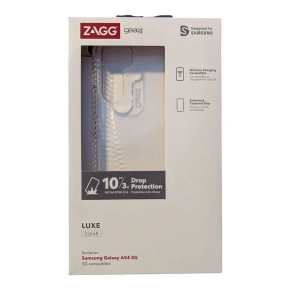 E9. ZAGG Gear4 Luxe Clear Case for Samsung Galaxy A54 5G, Wireless Charging Comp