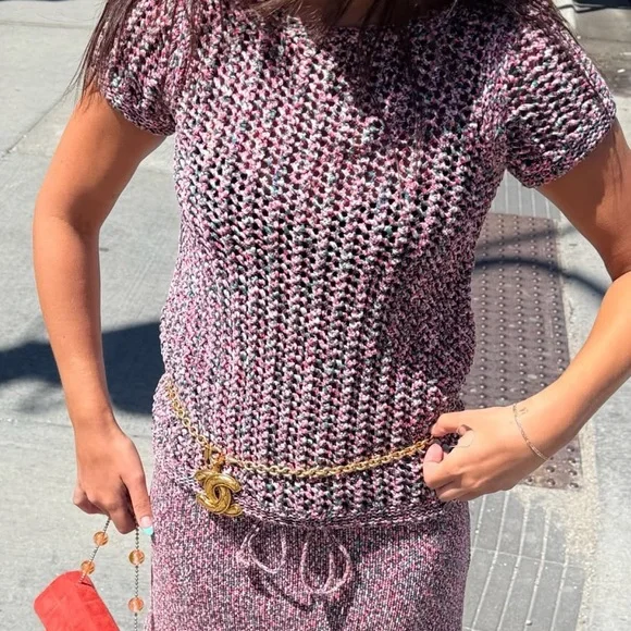 CHANEL Woven Knit Short Sleeve Sweater