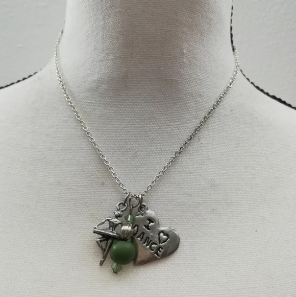 Silver Tone I Love (Heart) Dance Charmed Necklace for Girls