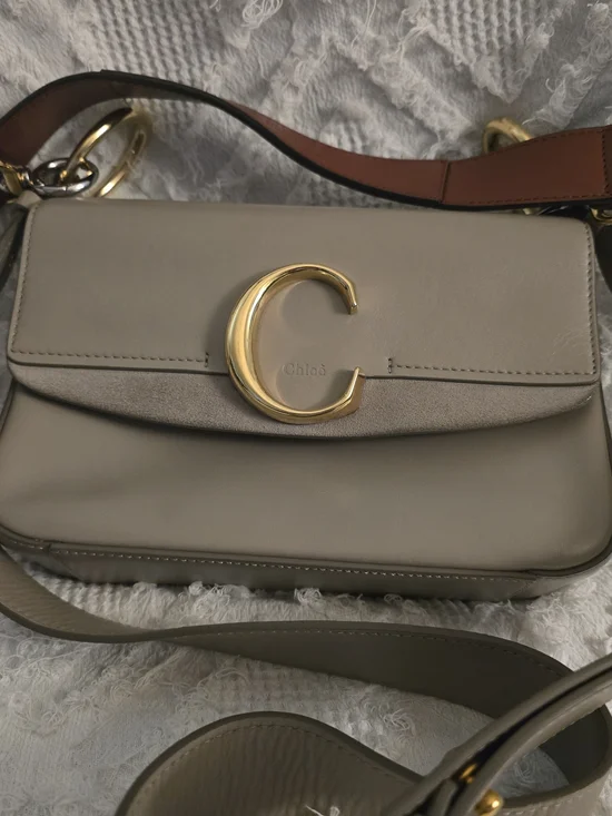 CHLOE dbl C Soft Leather Shoulder Bag in Taupe
