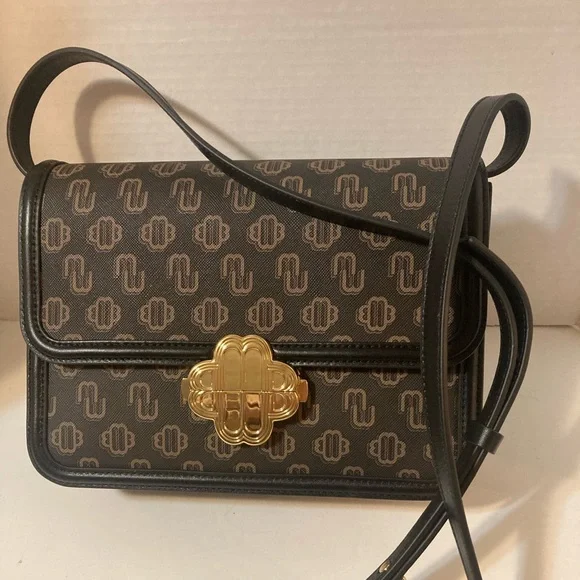 MAJE Clover Clasp Canvas Bag with Leather trim.