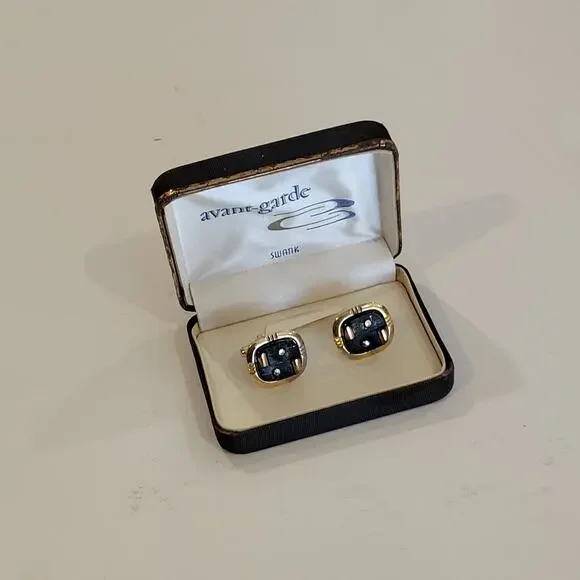 Vintage Swank cufflinks gold tone with black textured design