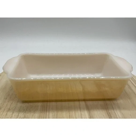 Vintage Fire-King Copper Tint Loaf Pan Milk Glass Baking Dish Oven Ware Made USA