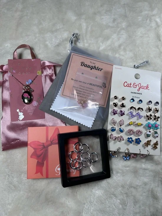 NWT Jewelry Bundle, A New Day Necklace Daughter Butterfly Huggie Hoops earrings