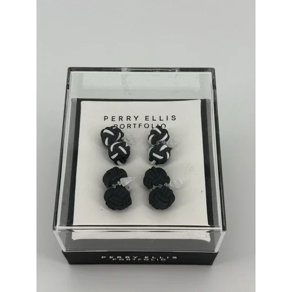 Perry Ellis Portfolio Men's Silk Knot Cufflinks - Black And White 8 Piece
