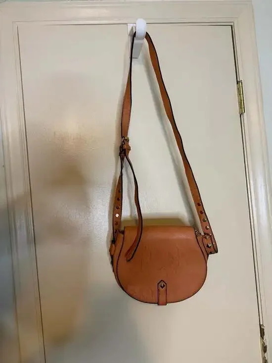 Tan Saddle Crossbody Bag Studded Strap Faux Leather Boho Handbag