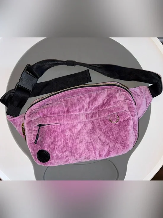 The Pack, Orchid, Plush purple-Pink Velvet Crossbody Belt Bag with Black Strap