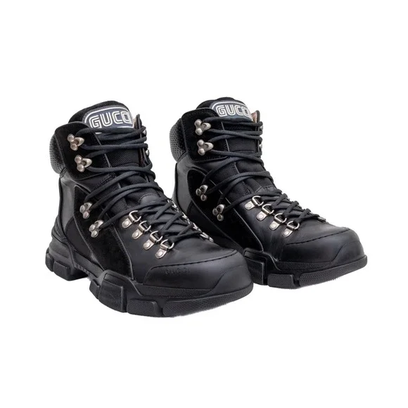 Gucci Flashtrek Black Leather High Top Hiking Boots‎ Mens Size UK 7 US 8 Chunky