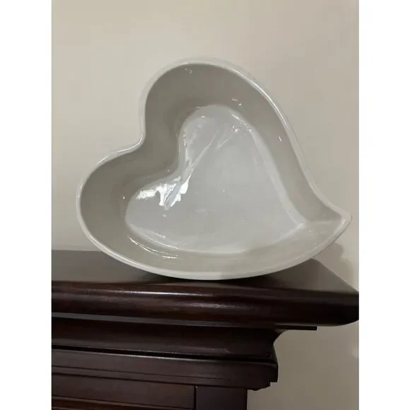 FTD White Pink Floral Heart Shaped Baking Dish Pottery Decor